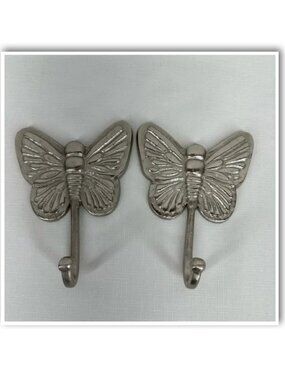 Land of Nod Lot of 2 Silver Butterfly Hooks 5 x 6.5”